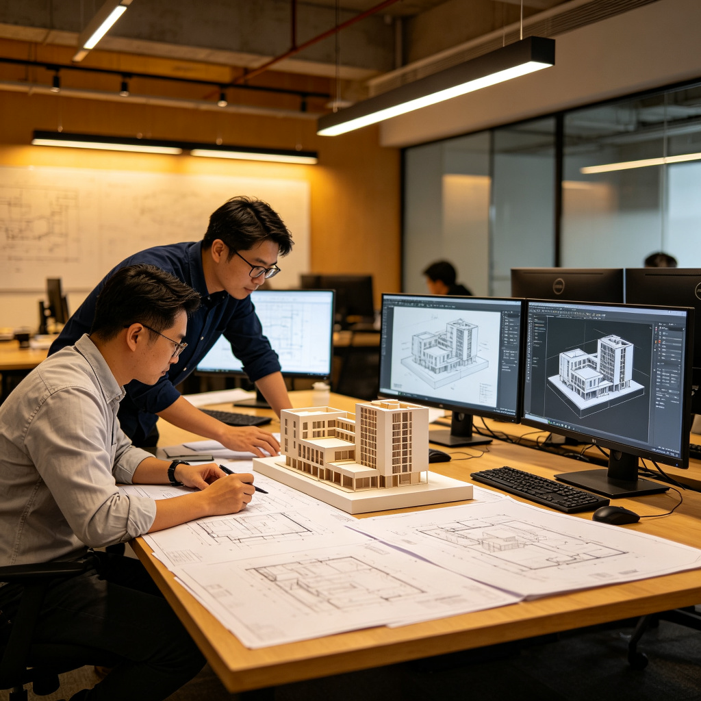 Architects working on building design